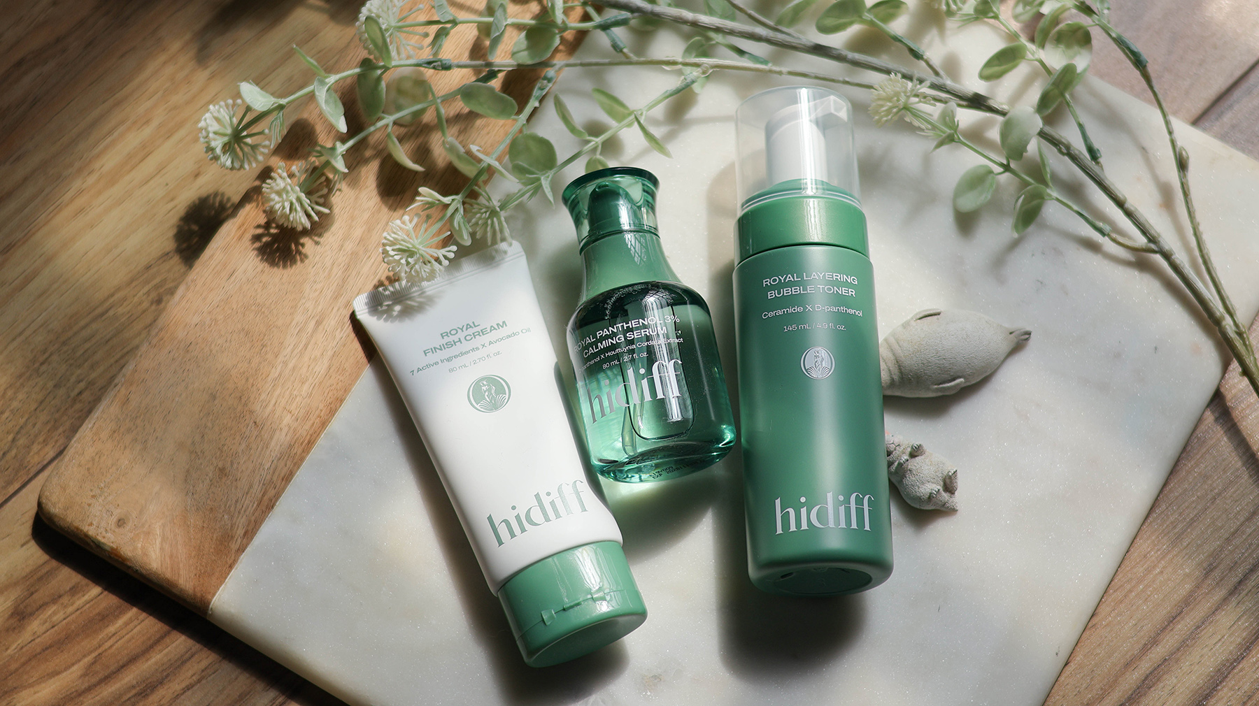 Hidiff綠珍珠系列／綠珍珠潤肌泡泡化妝水＋綠珍珠 D-泛醇 3% 高濃縮水精華＋綠珍珠酪梨修護乳霜＝韓式養膚 @Rosa的秘密花園